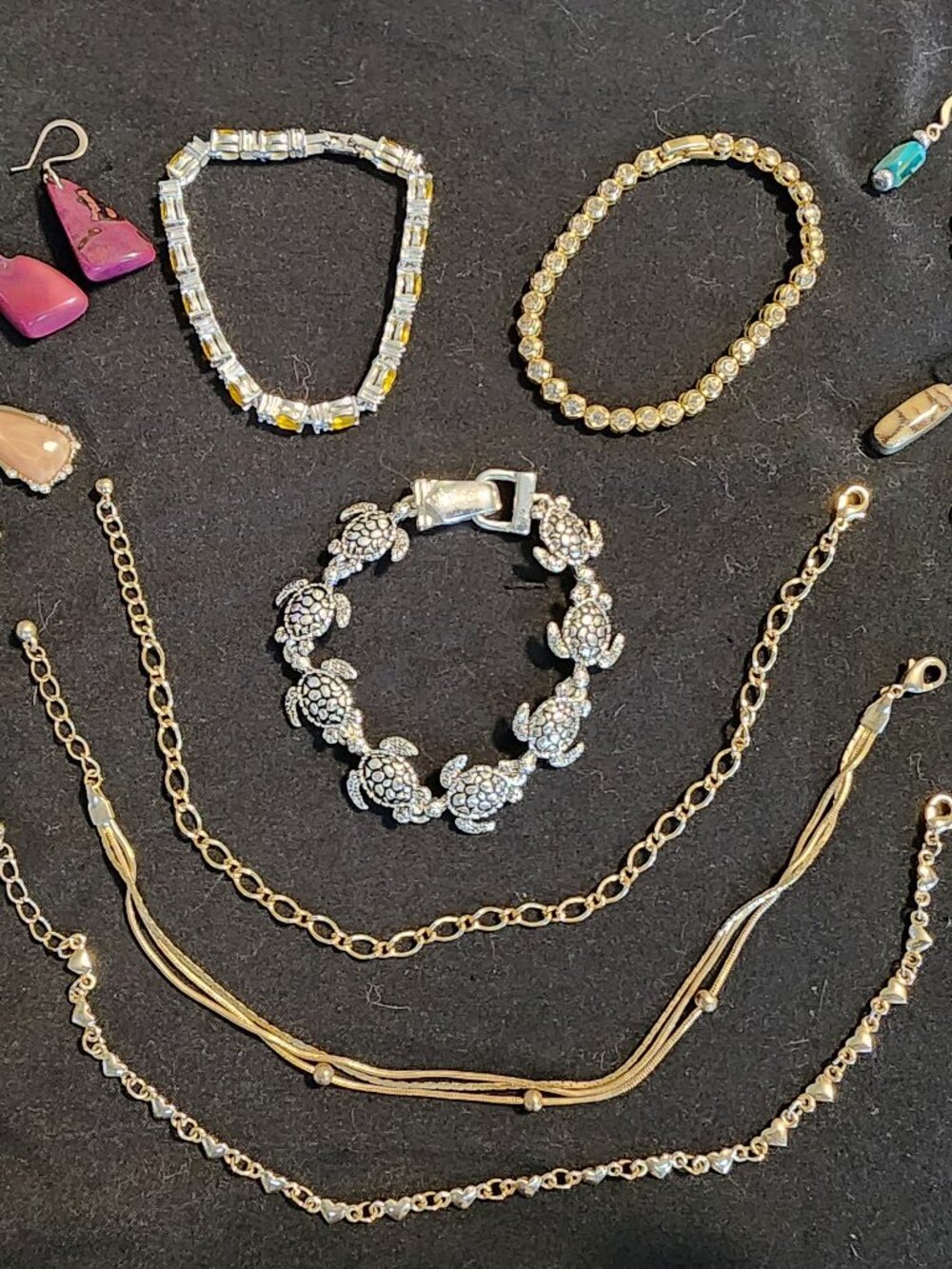 Vintage Lot of Jewelry, Bracelets Anklets and Earrings, Set of 10